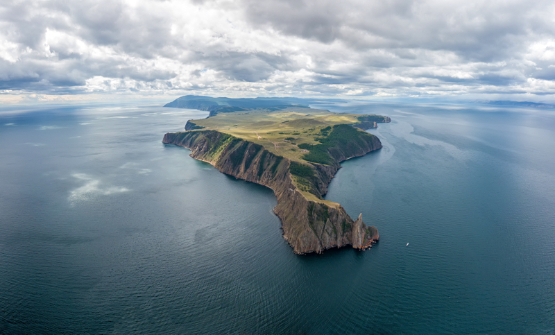 Cape Khoboy, northern tip of Olkhon Island — Lake Baikal tours by Baikal Legends Cape Khoboy aerial view — Baikal Legends